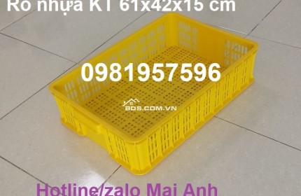 Sóng nhựa hở công nghiệp, rổ nhựa có kích thước 61x42x15 cm